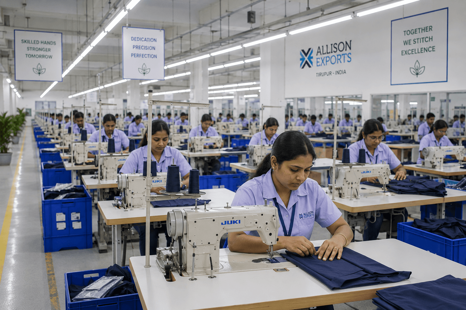 Factory workers at production line